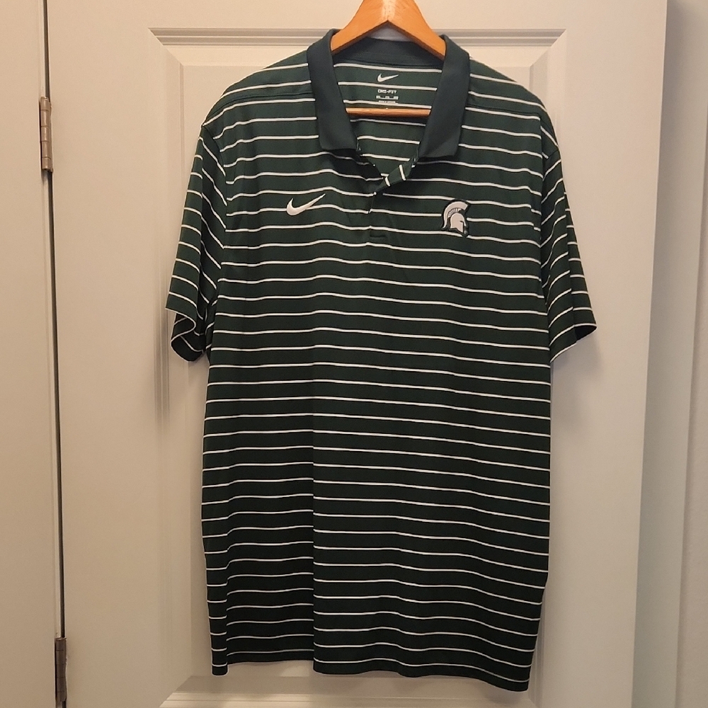 Nike Spartan Michigan Green Striped Men's Polo Shirt